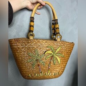 Vintage Cappelli seagrass weaved tote with faux gems